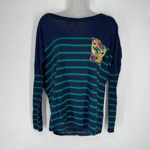 t.la Anthropologie Striped Floral Pocket Long Sleeve Top XS Boho Mixed Media